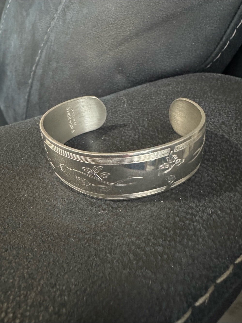 Kirk Stieff Engraved Silver-Tone Floral Cuff Bracelet